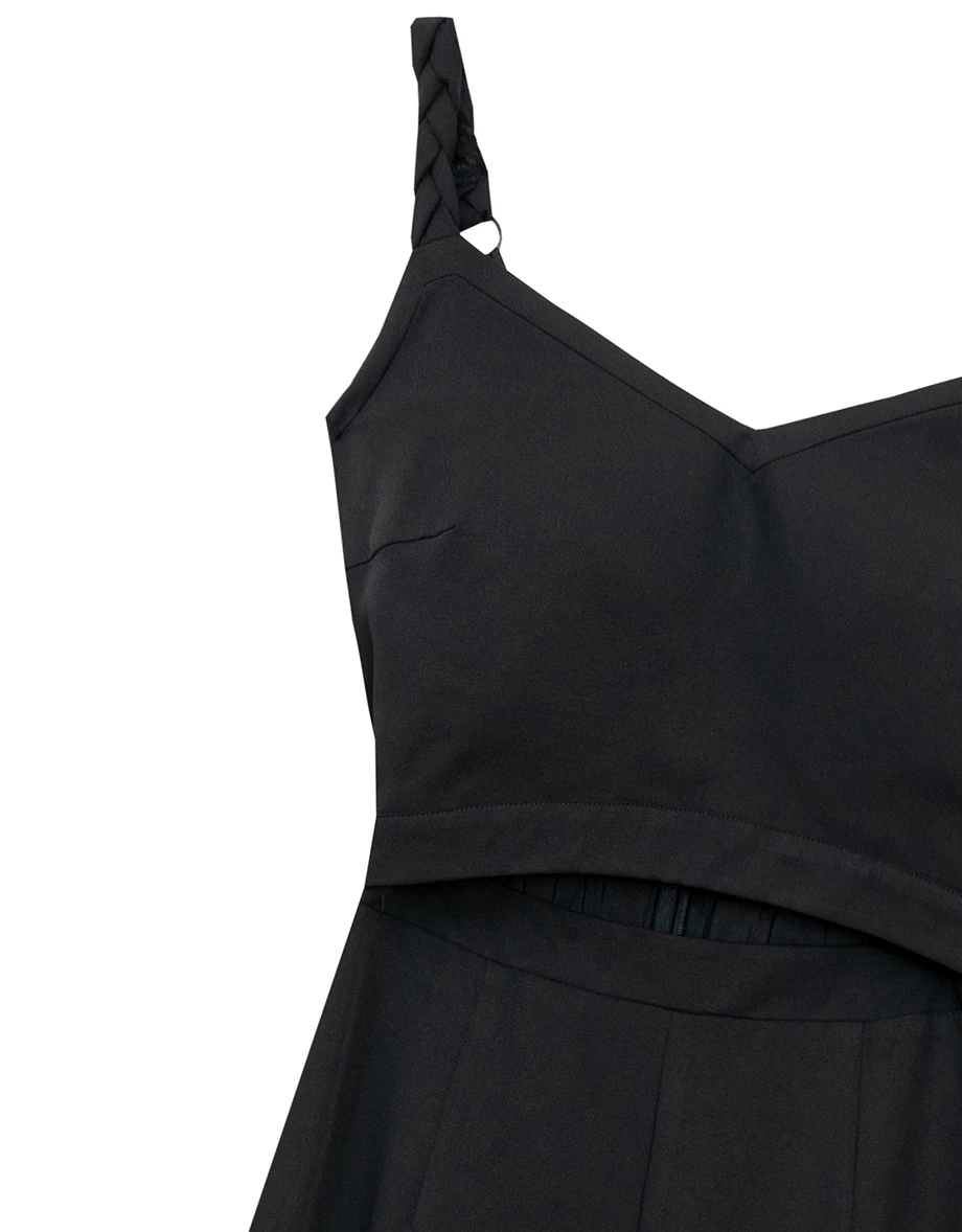 Contrast Spaghetti Strap Waist Cut Out Wide Leg Padded Jumpsuit