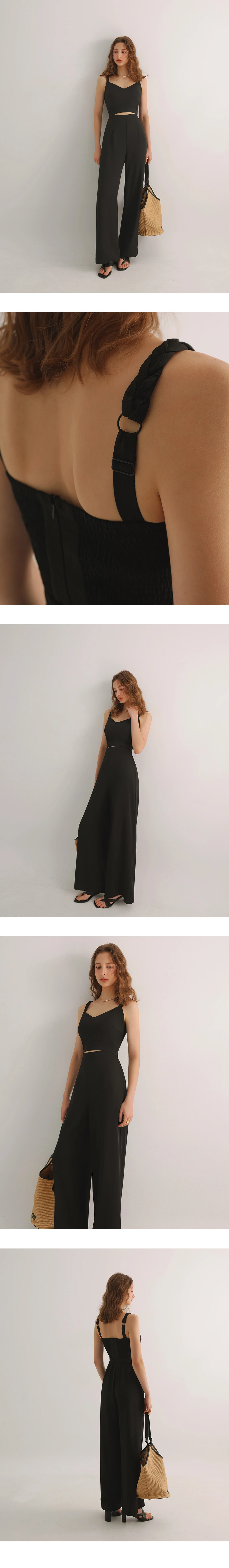 Contrast Spaghetti Strap Waist Cut Out Wide Leg Padded Jumpsuit