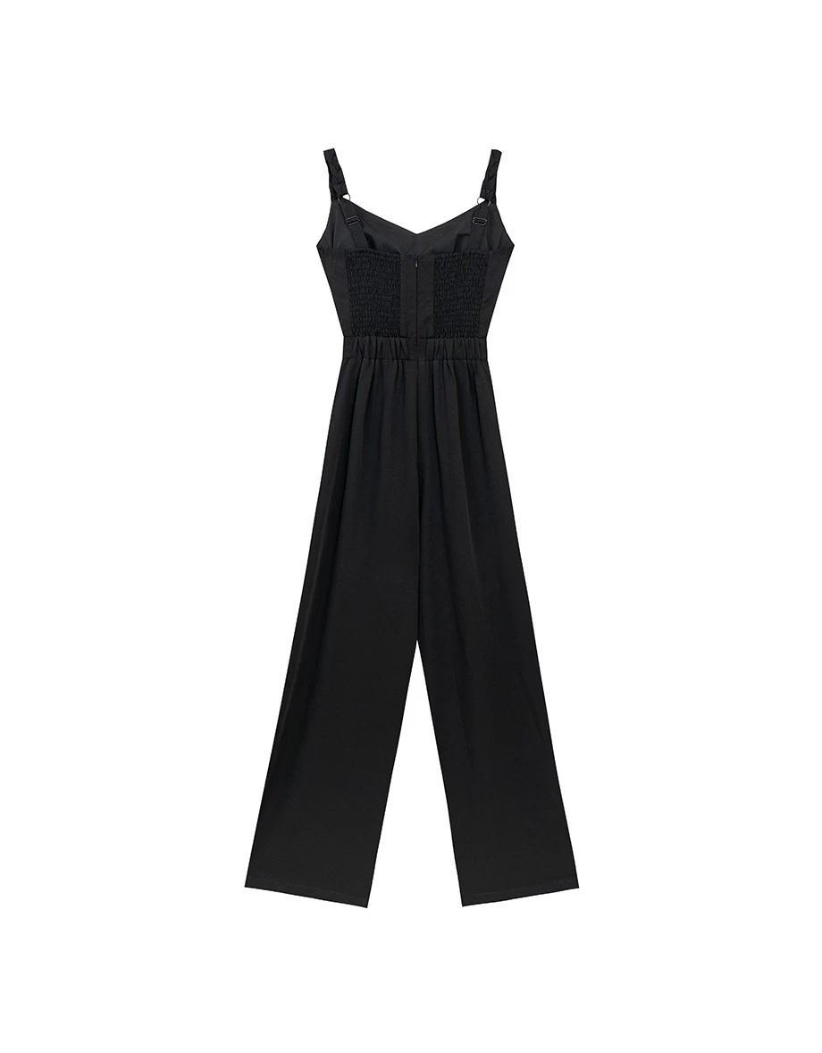 Contrast Spaghetti Strap Waist Cut Out Wide Leg Padded Jumpsuit