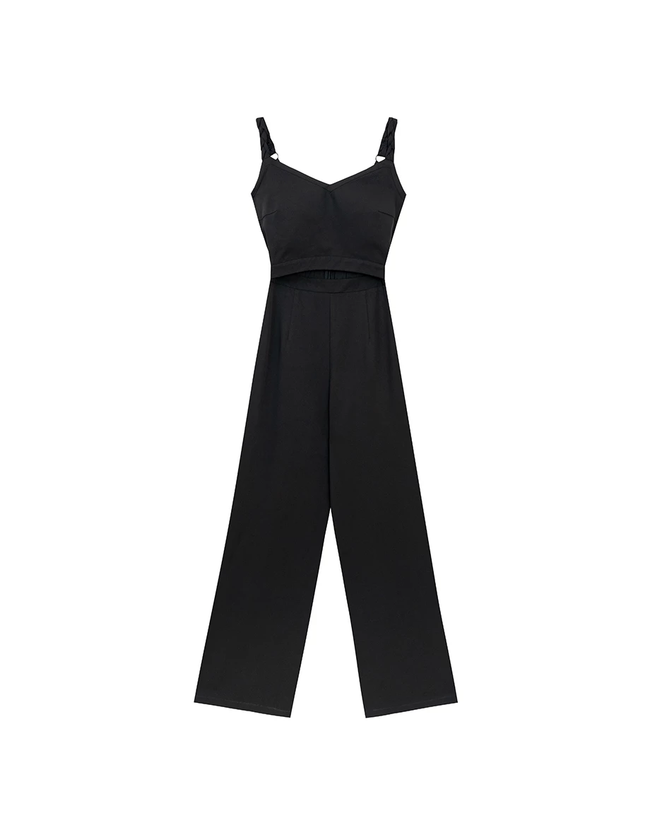 Contrast Spaghetti Strap Waist Cut Out Wide Leg Padded Jumpsuit