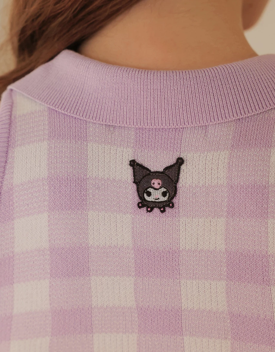 【三麗鷗聯名】刺繡格紋翻領針織背心(附胸墊)