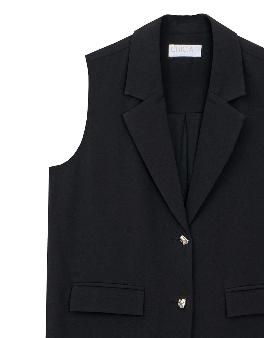 Chiffon-Panel Long Tailored Vest