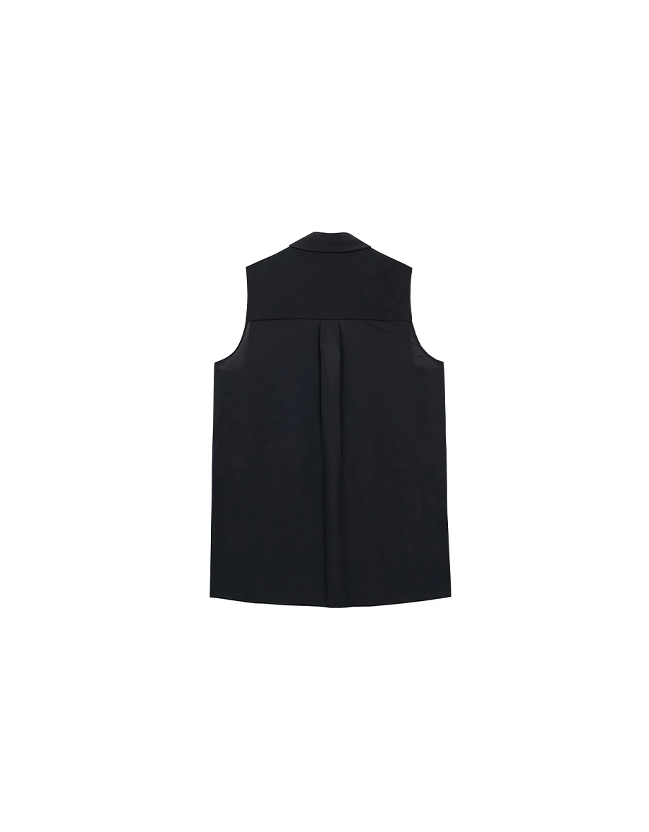 Chiffon-Panel Long Tailored Vest