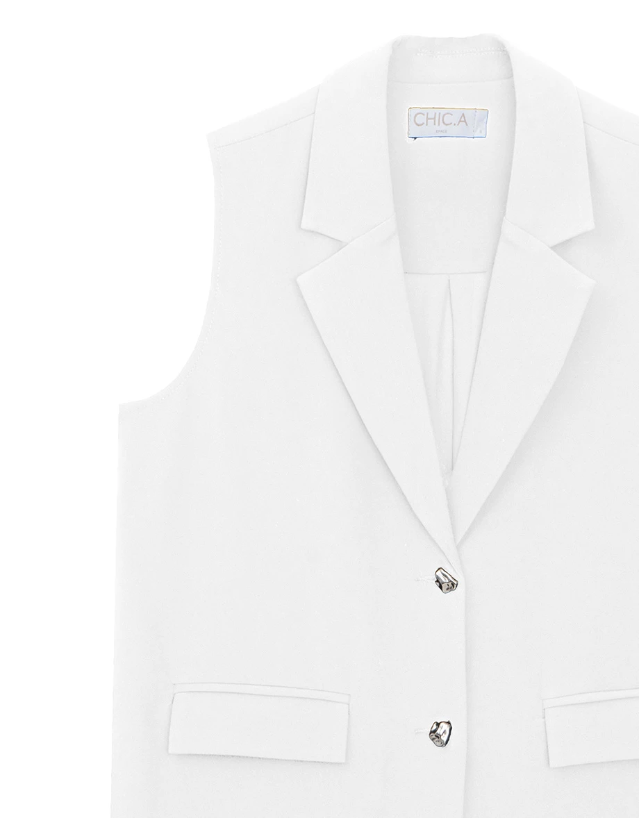 Chiffon-Panel Long Tailored Vest Chiffon-Panel Long Tailored Vest