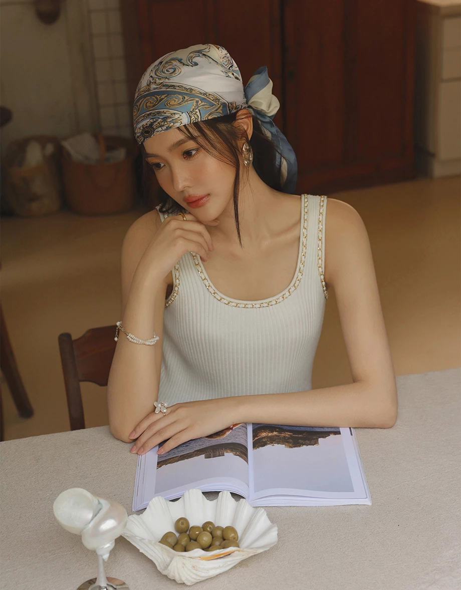 小香鍊帶滾邊羅紋針織背心