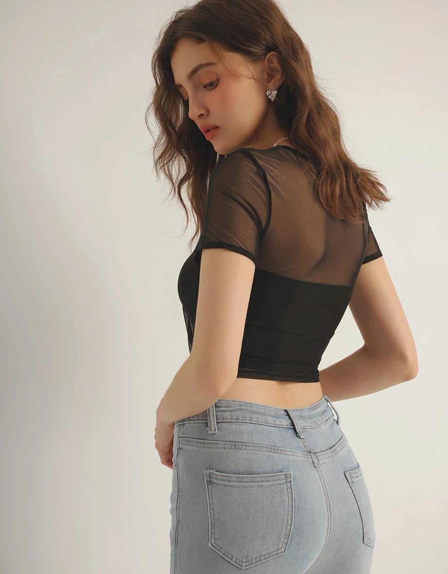透肌網紗短版TEE