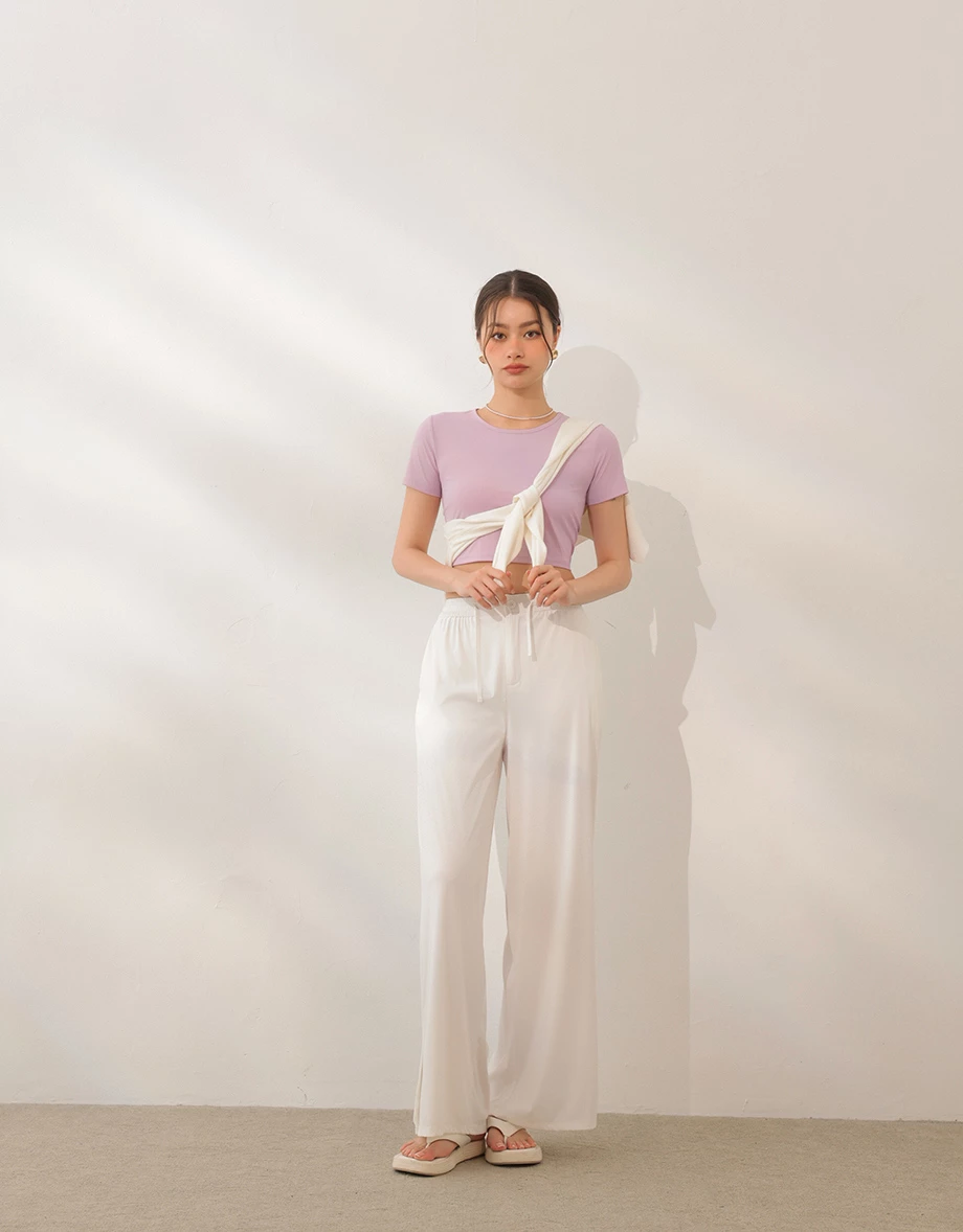 Cooling Fabric Open Back Ribbon Tie Crop Top