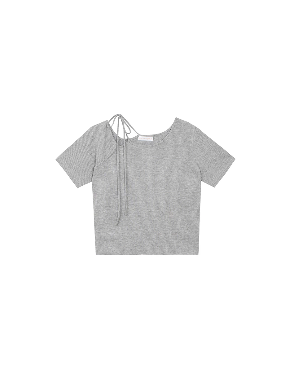 2WAY領口綁帶羅紋短TEE