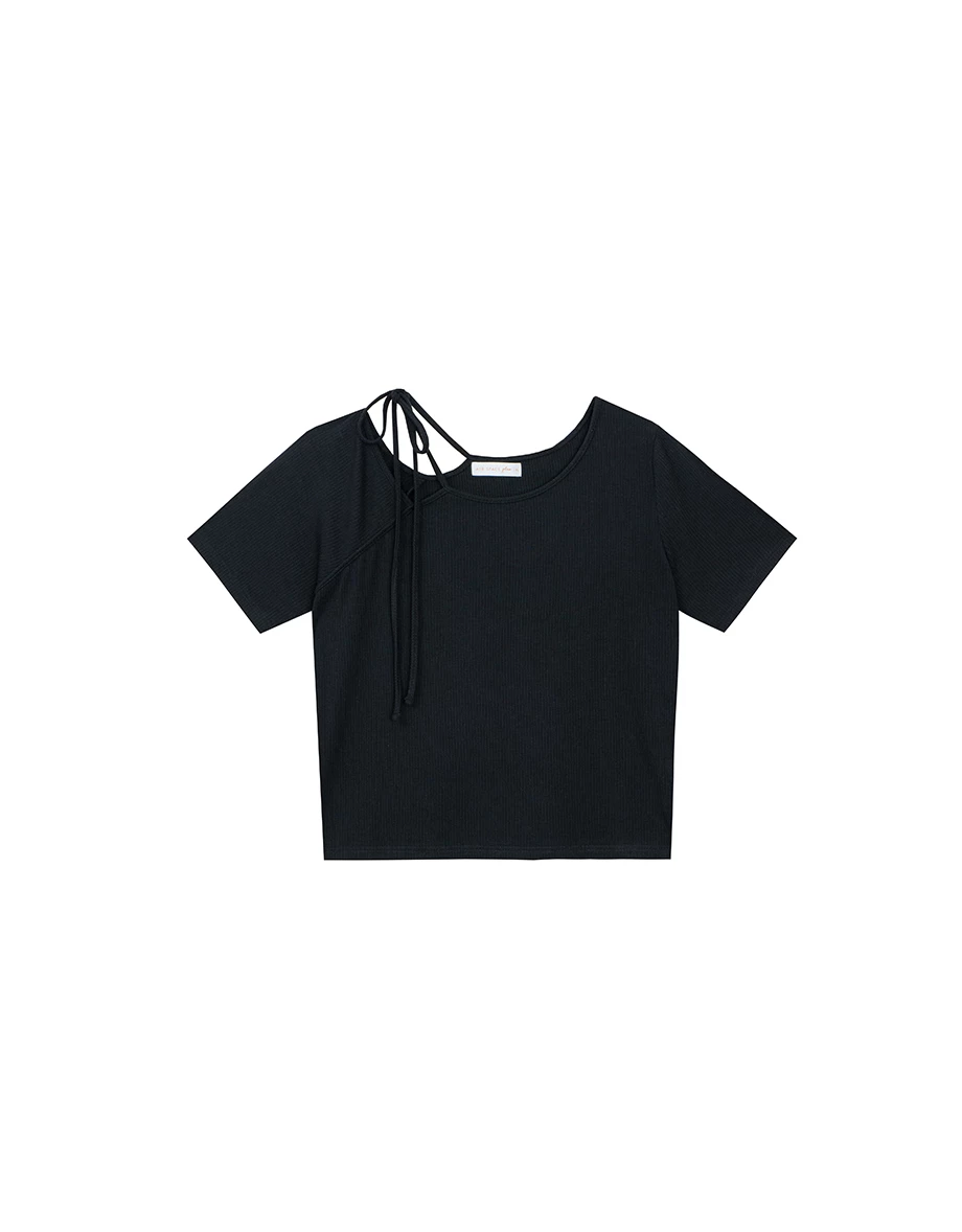 2WAY領口綁帶羅紋短TEE