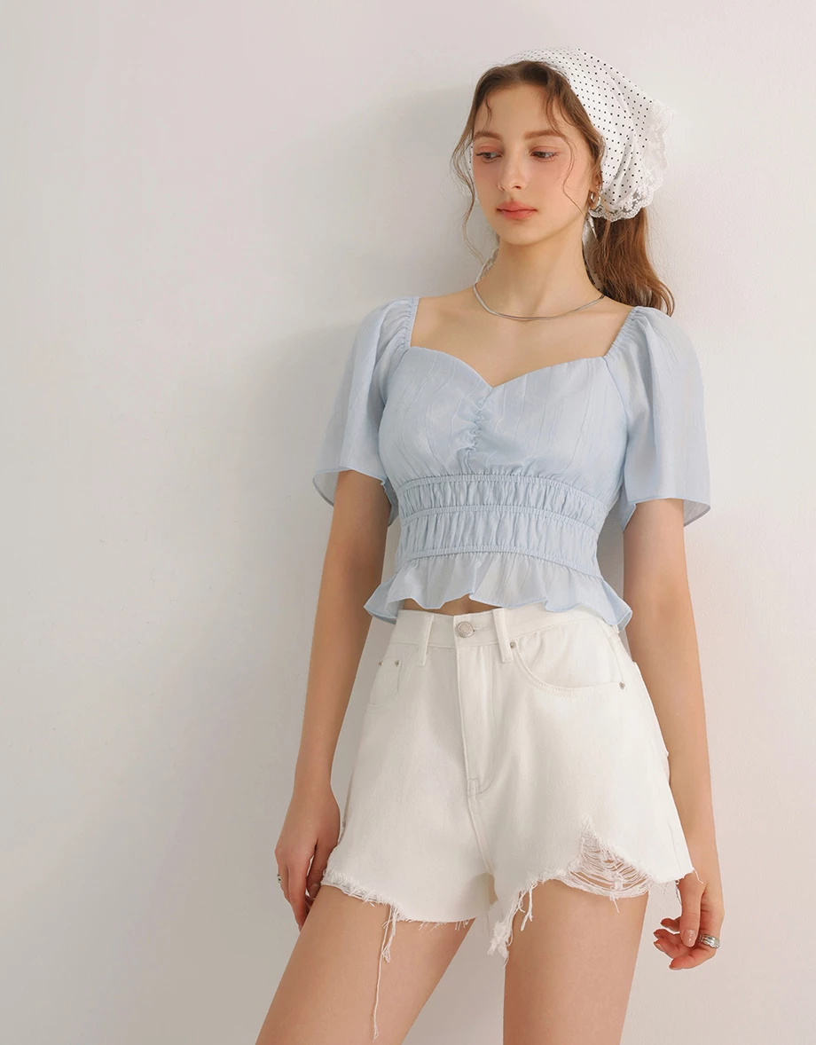 High Waisted Distressed Raw Hem Jeans Denim Shorts