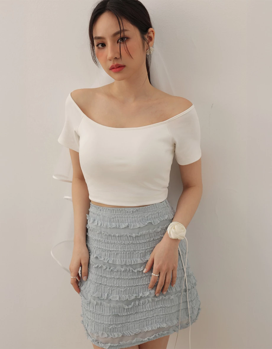 Basic Off Shoulder Stretch Padded Crop Top