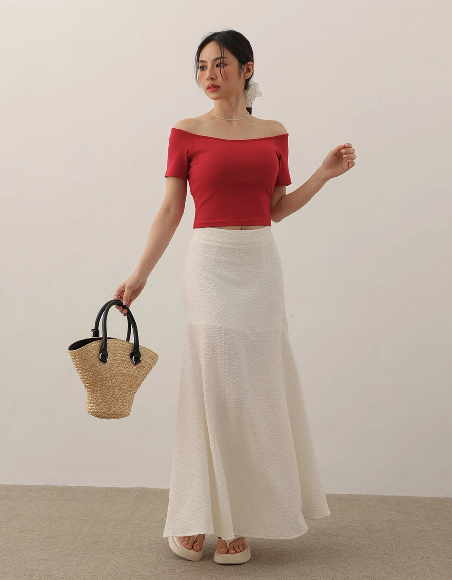 Basic Off Shoulder Stretch Padded Crop Top