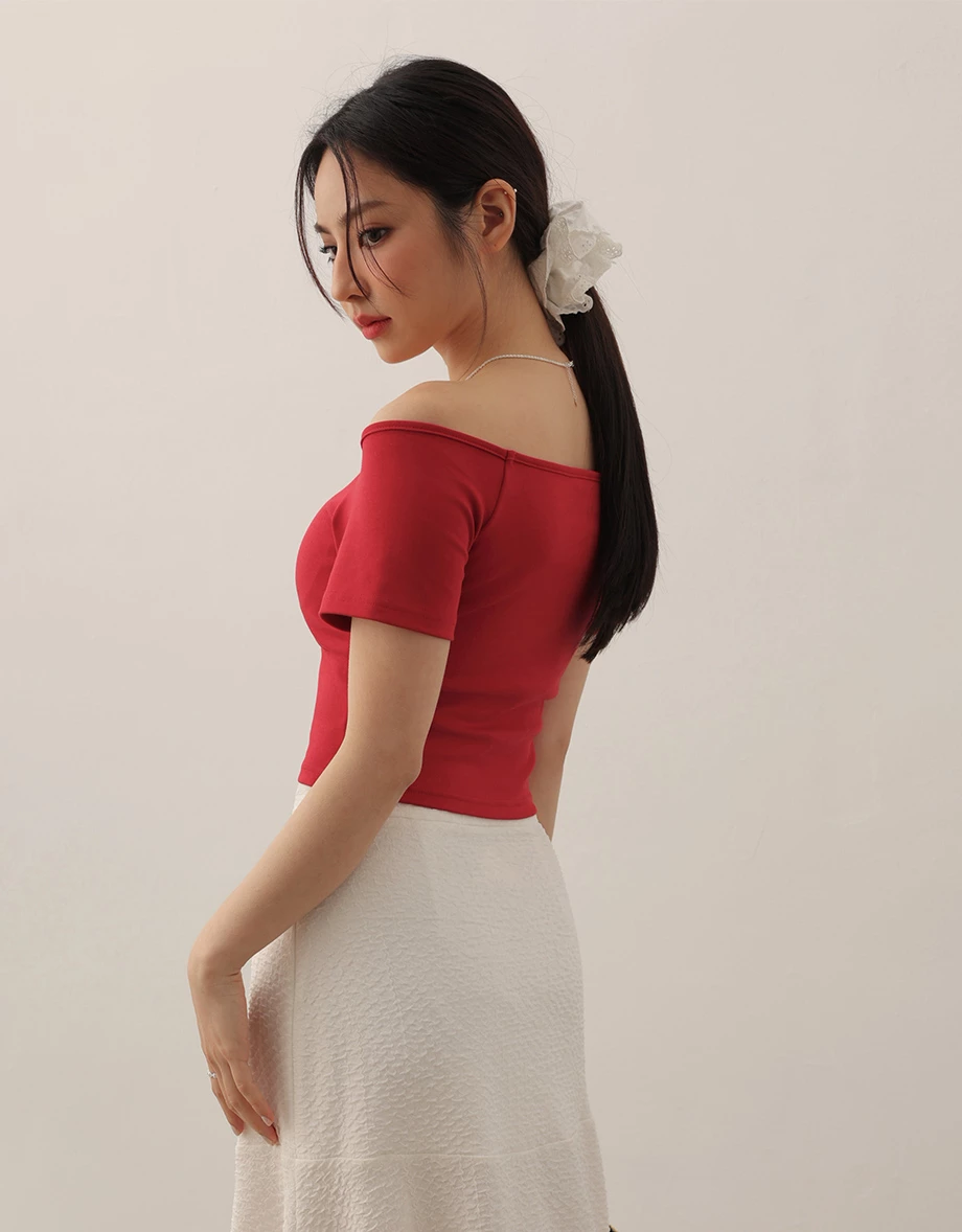 Basic Off Shoulder Stretch Padded Crop Top