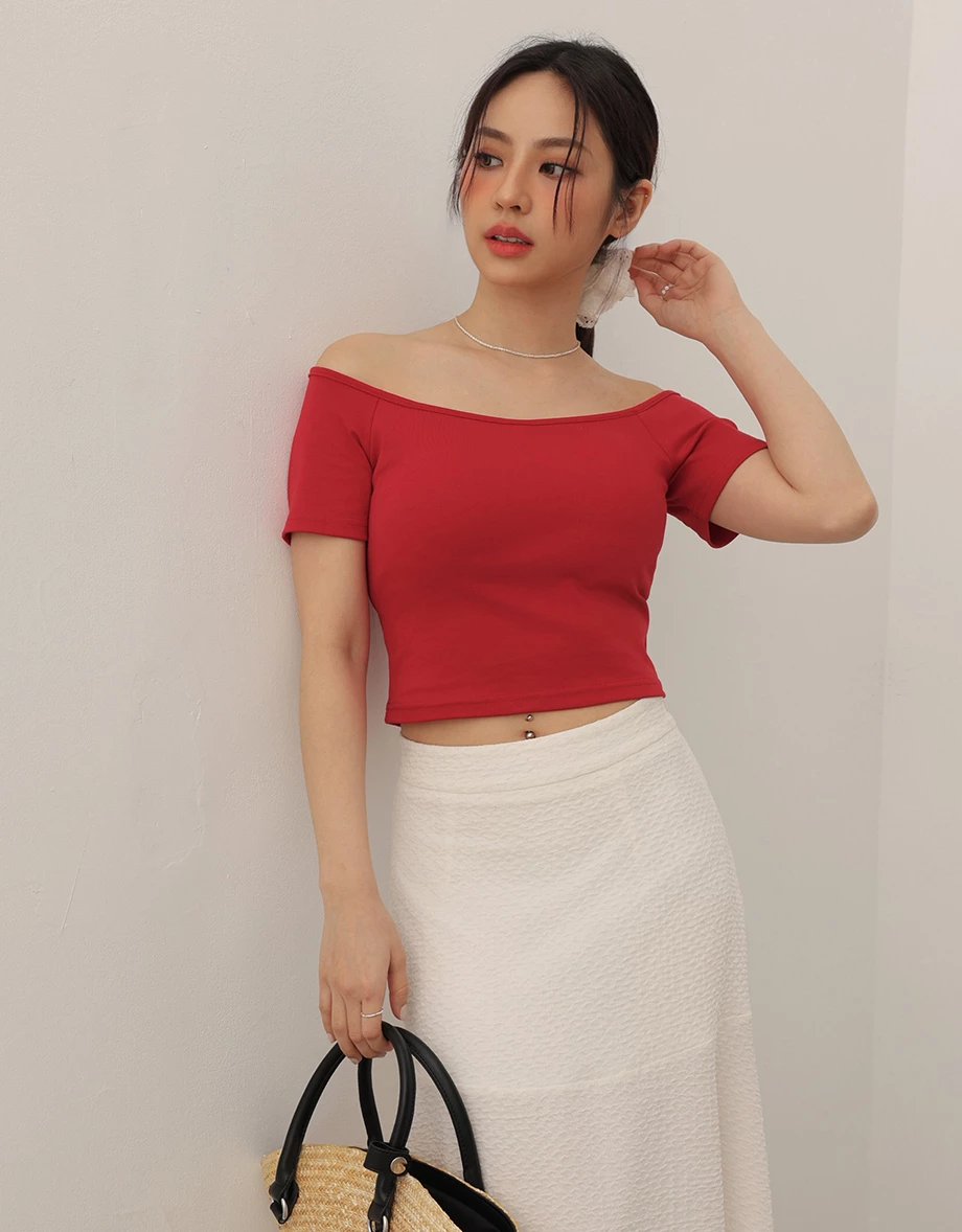 Basic Off Shoulder Stretch Padded Crop Top