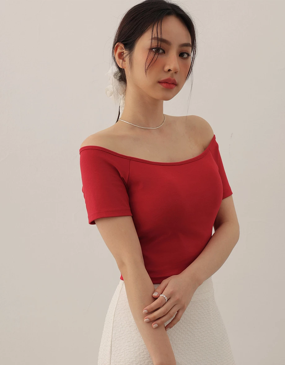 Basic Off Shoulder Stretch Padded Crop Top