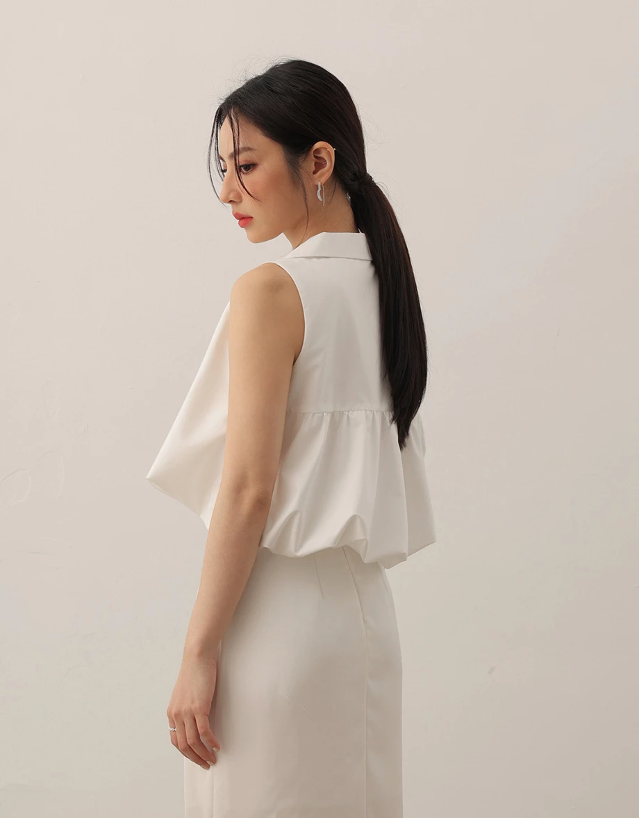Sleeveless Bubble Hem Top With Collar Detail