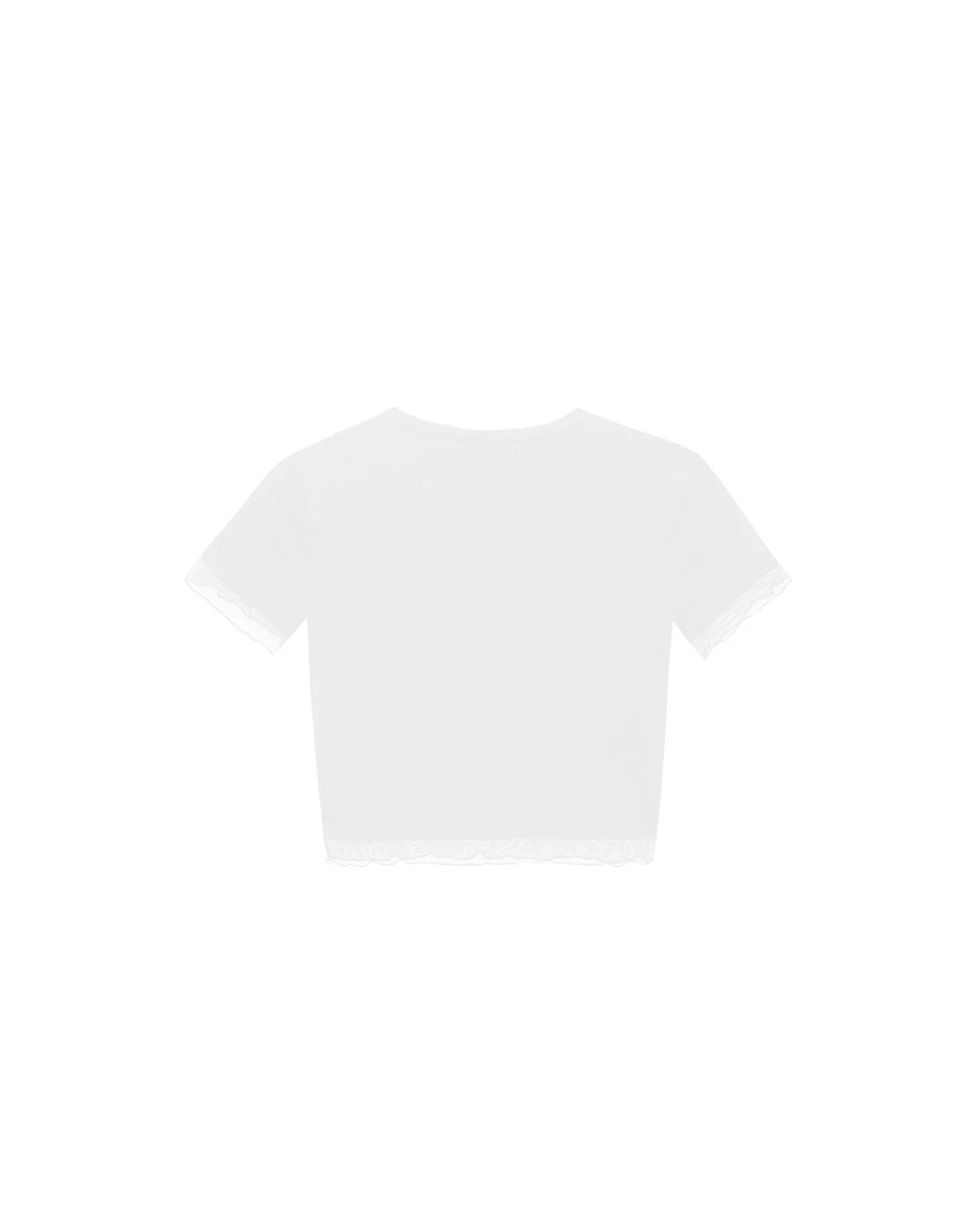 層次感透紗木耳捲短袖短版TEE