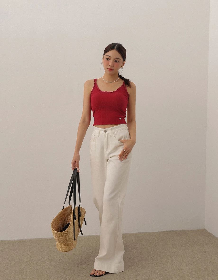 Lace Trimmed Ribbed Spaghetti Strap Padded Tank Top Lace Trimmed Ribbed Spaghetti Strap Padded Tank Top