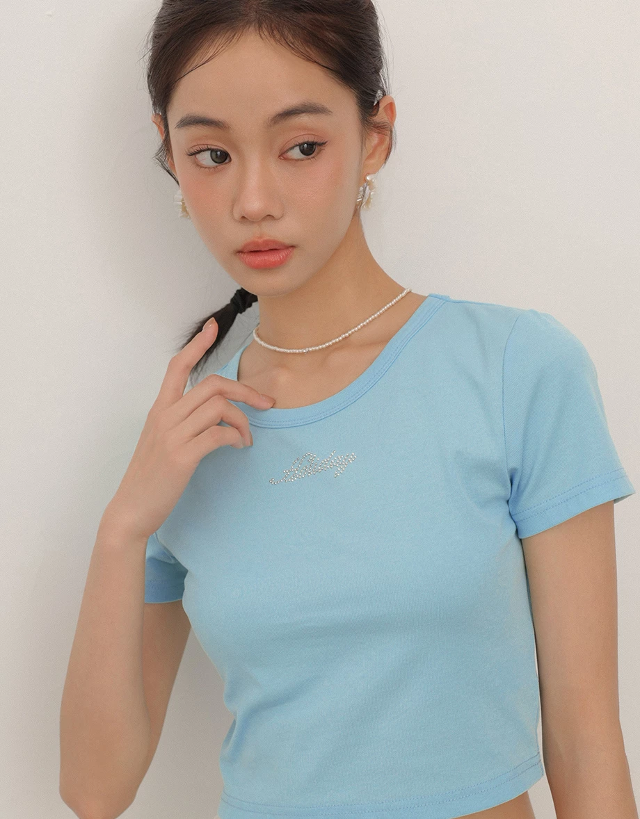 Holiday貼鑽字母短版TEE