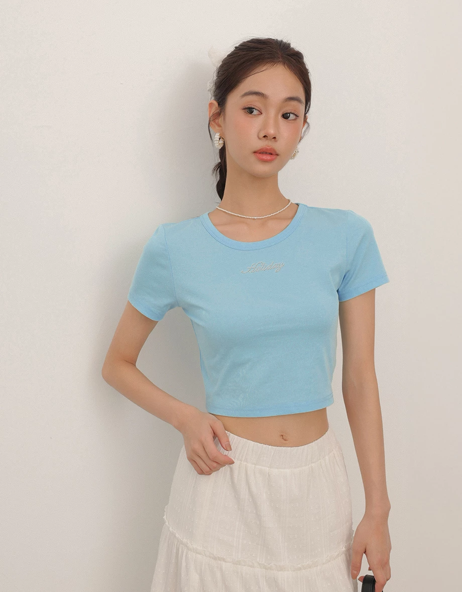 Holiday貼鑽字母短版TEE