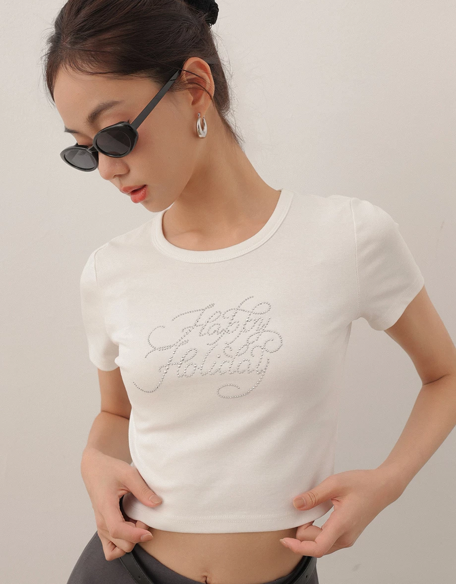 Holiday貼鑽字母短版TEE