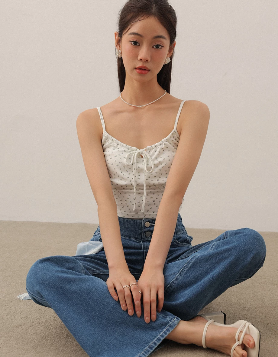 花漾綁帶細肩帶背心(附胸墊)