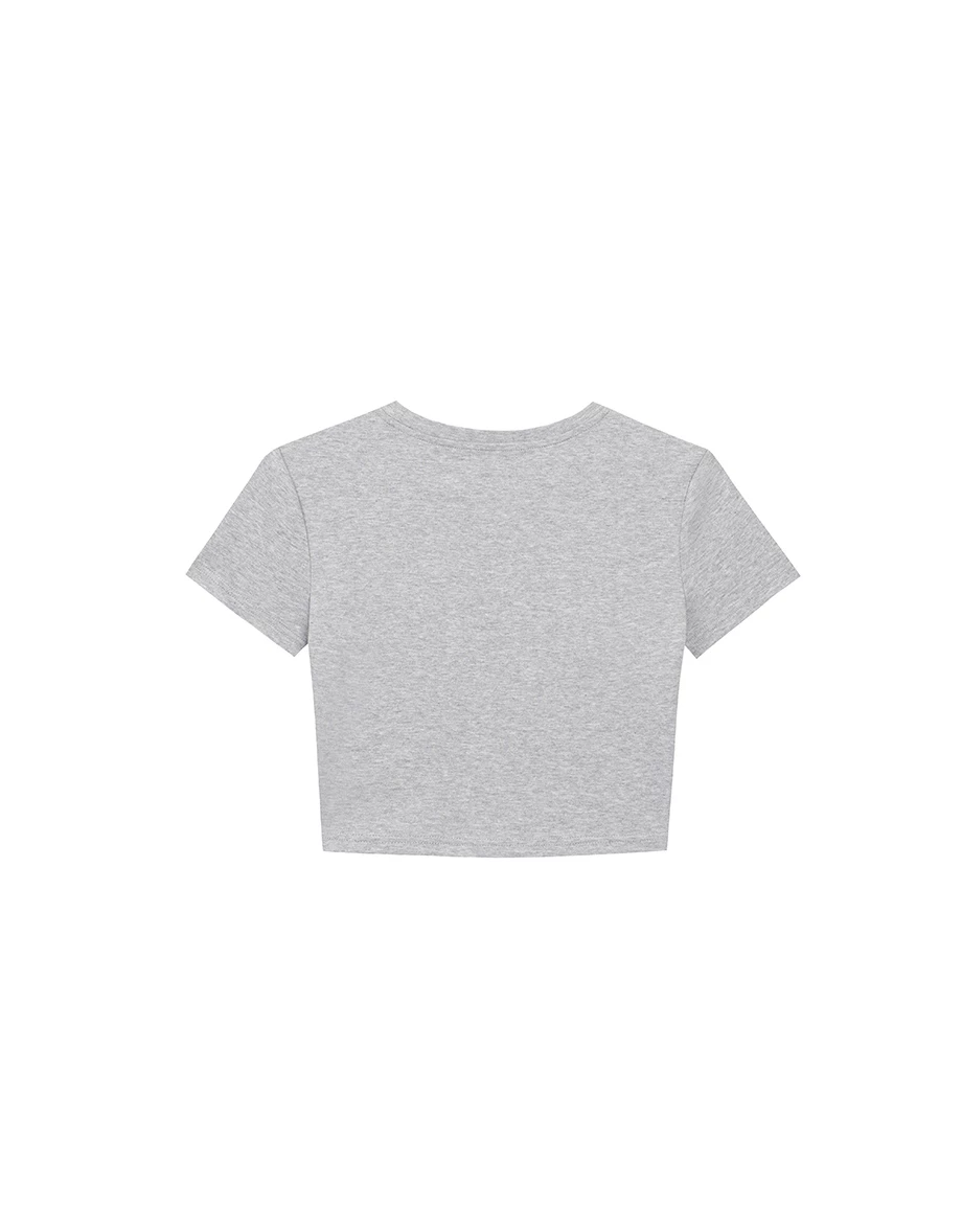 愛心蝴蝶結蕾絲貼飾短版TEE