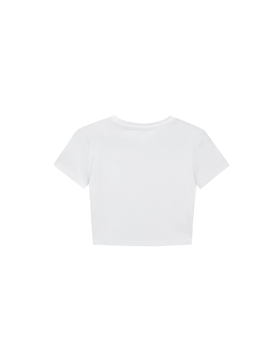 愛心蝴蝶結蕾絲貼飾短版TEE