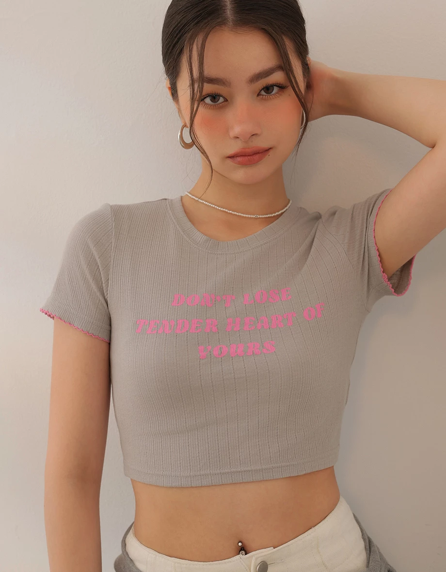 標語羅紋短版TEE