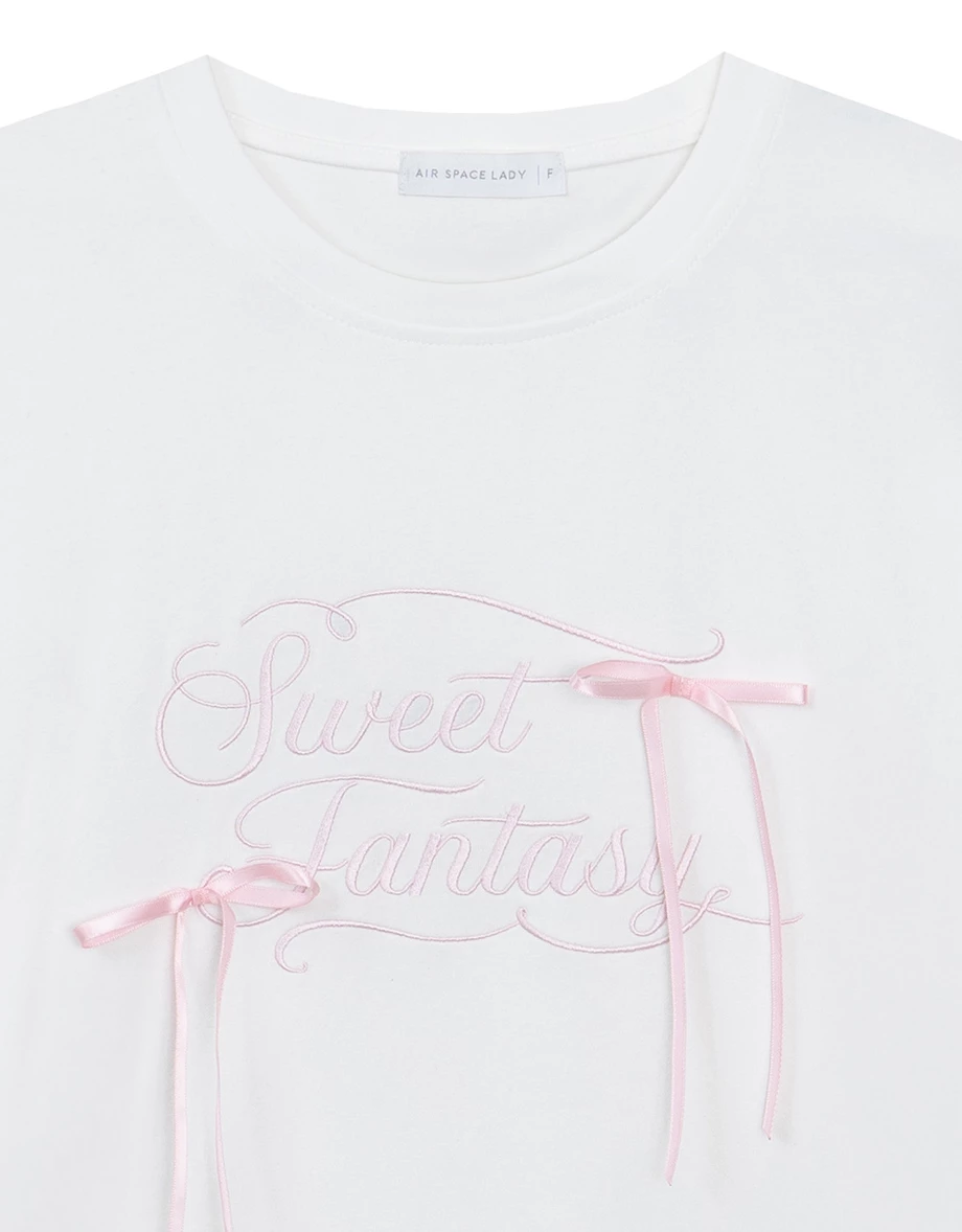 緞帶蝴蝶結刺繡字母寬版TEE