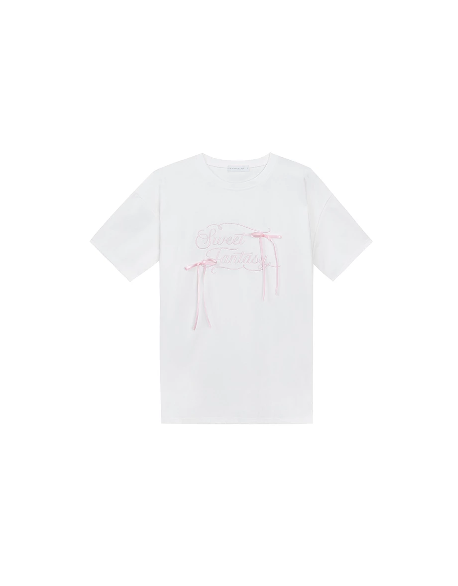 緞帶蝴蝶結刺繡字母寬版TEE