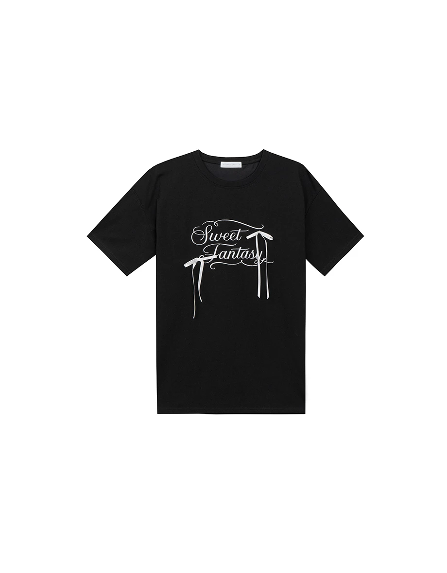 緞帶蝴蝶結刺繡字母寬版TEE