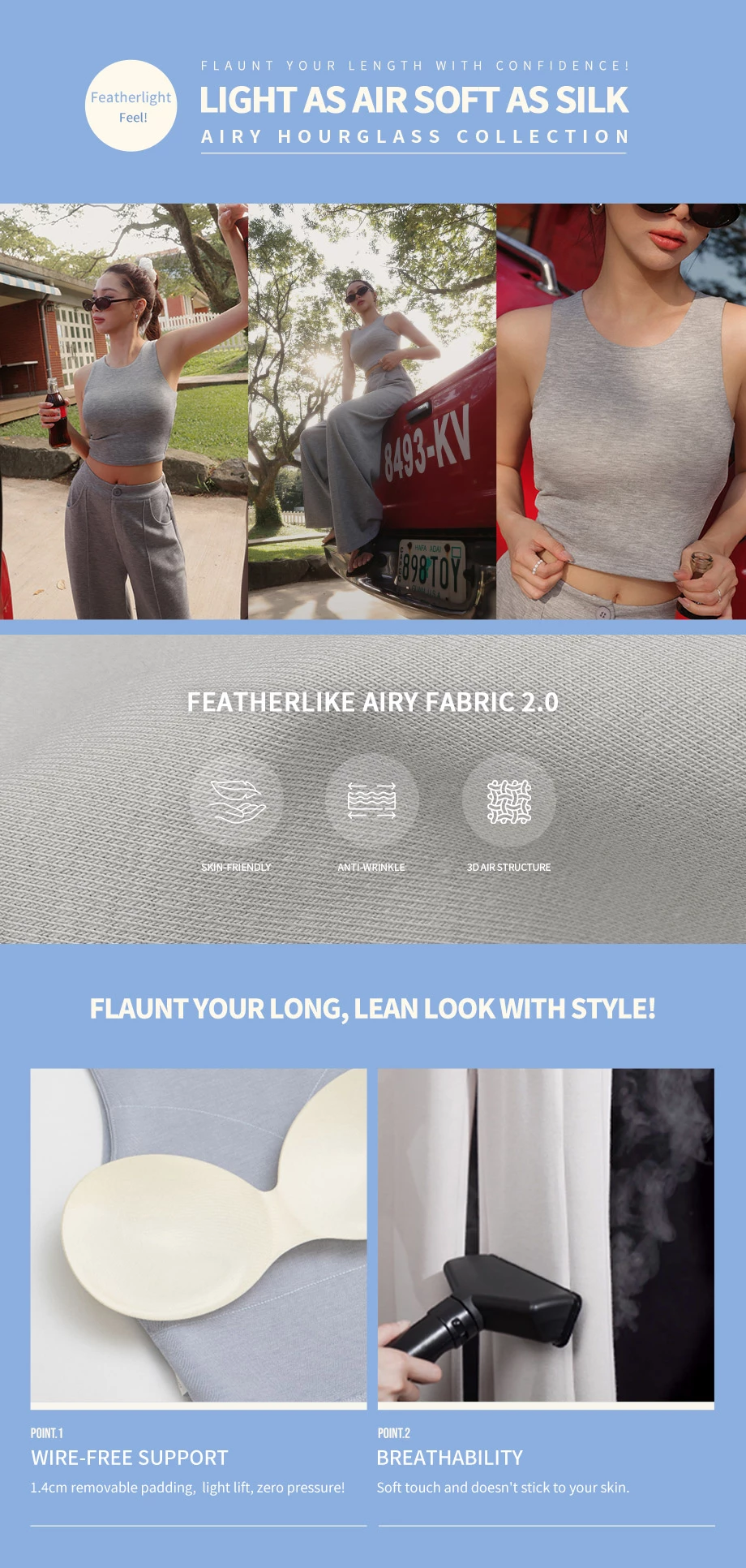 AIRY HOURGLASS Round Neck Textured Ribbed Crop Padded Tank Top