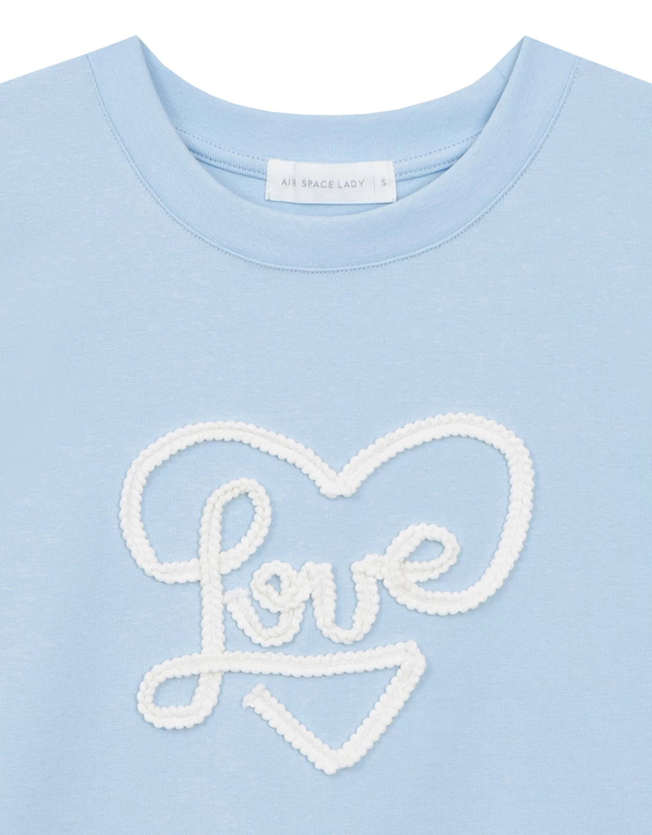Love立體花邊線條字短TEE