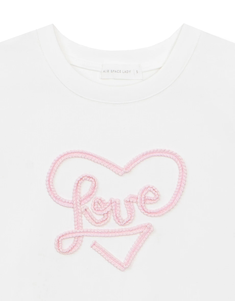 Love立體花邊線條字短TEE