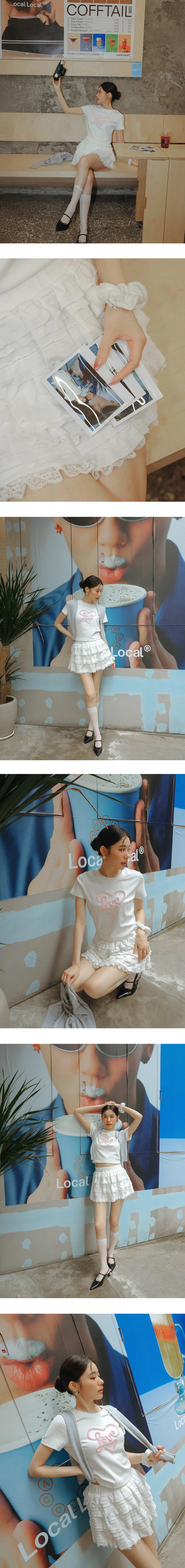 Love立體花邊線條字短TEE