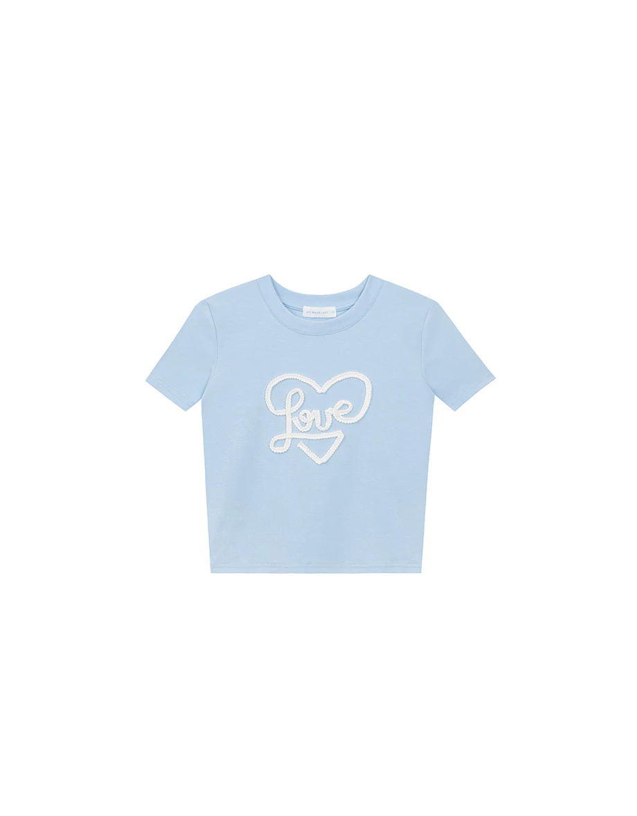Love立體花邊線條字短TEE