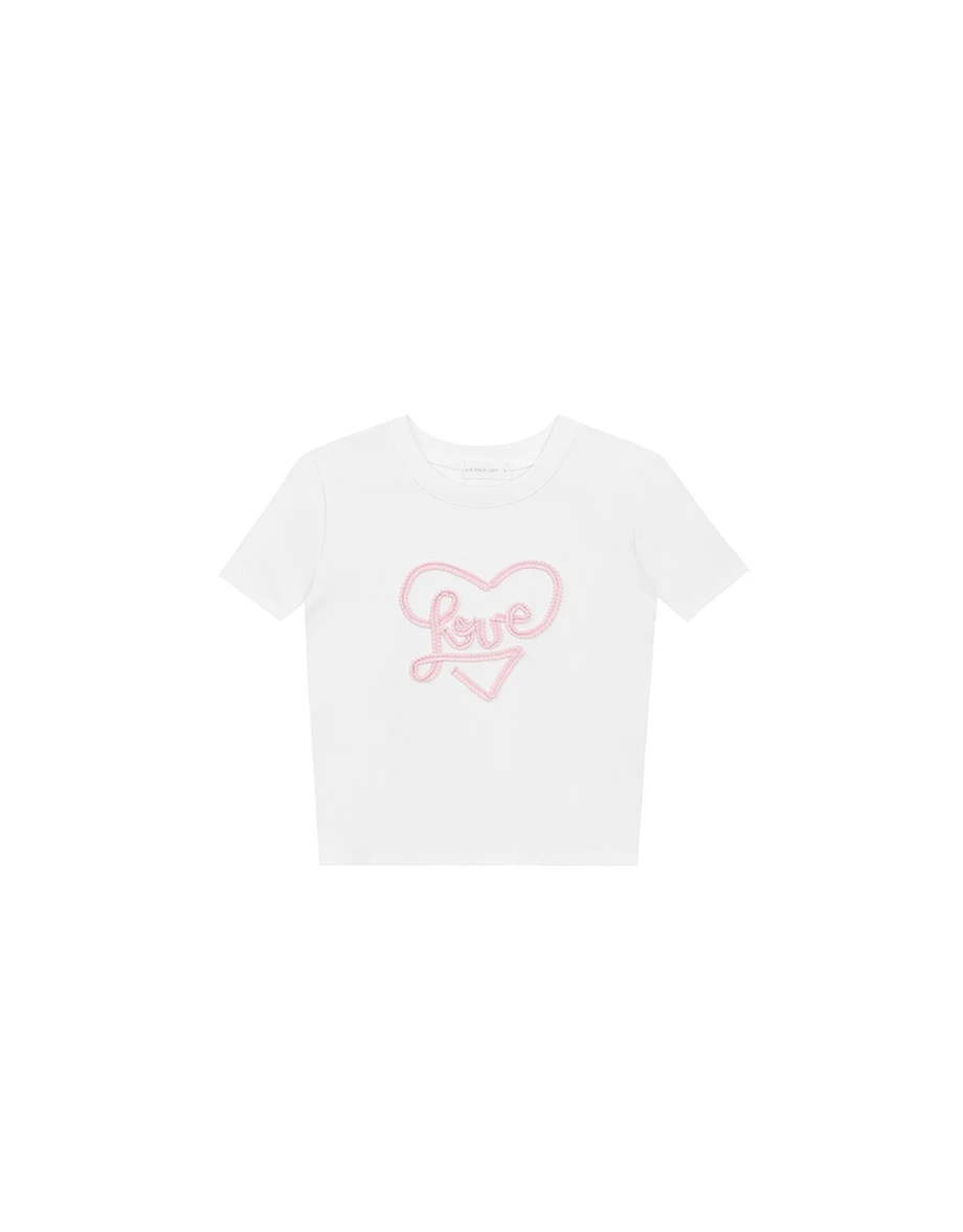 Love立體花邊線條字短TEE