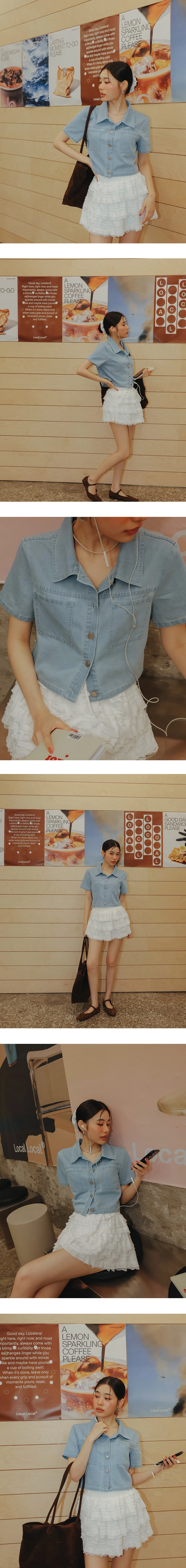美式休閒風短版牛仔襯衫