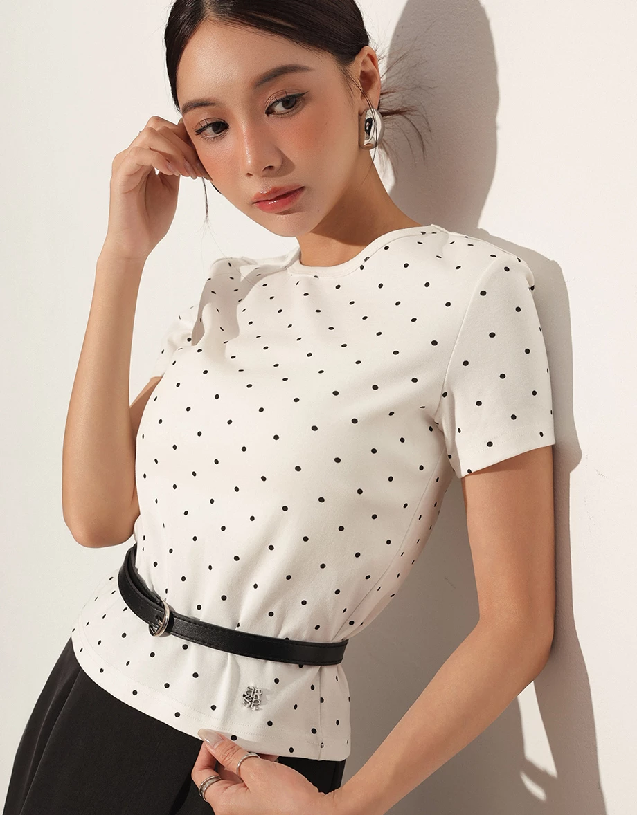 品牌LOGO綴飾圓點合身棉質TEE