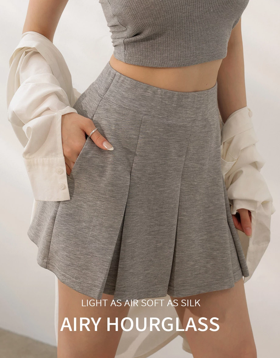 AIRY HOURGLASS High Waist Knit Pleated Flare Skort