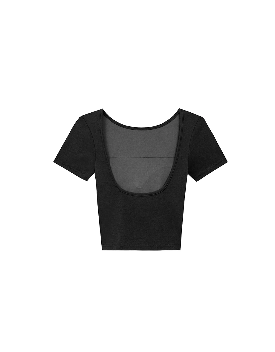 圓領大U露背短版短袖BRA TOP