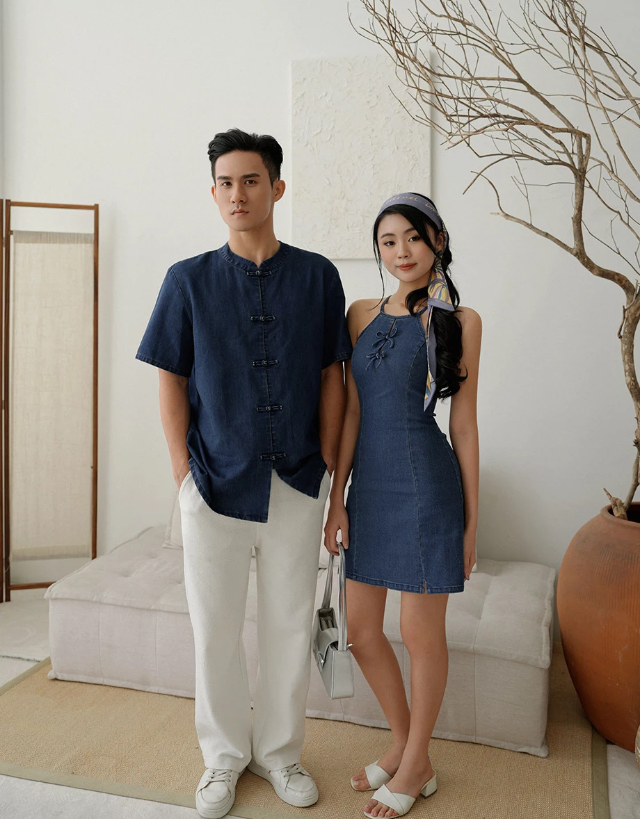 Men’s CNY Mandarin SHIRT Chinese Style Denim ( Matching Couple Outfit for Qipao Cheongsam) Men’s CNY Mandarin SHIRT Chinese Style Denim ( Matching Couple Outfit for Qipao Cheongsam)