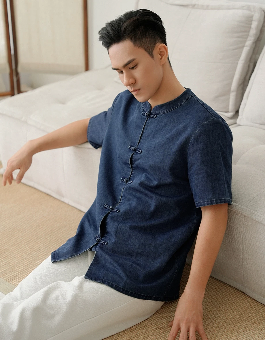 Men’s CNY Mandarin SHIRT Chinese Style Denim ( Matching Couple Outfit for Qipao Cheongsam) Men’s CNY Mandarin SHIRT Chinese Style Denim ( Matching Couple Outfit for Qipao Cheongsam)