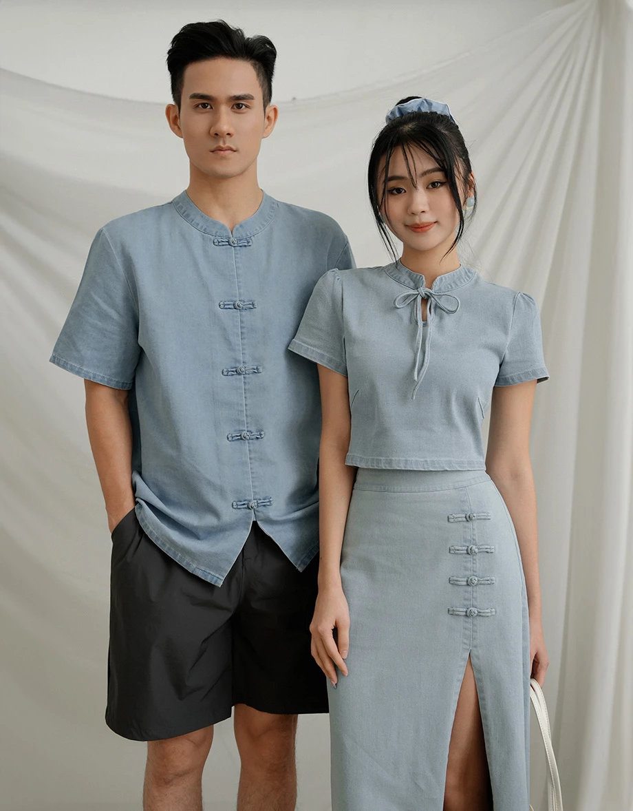 Men’s CNY Mandarin SHIRT Chinese Style Denim ( Matching Couple Outfit for Qipao Cheongsam) Men’s CNY Mandarin SHIRT Chinese Style Denim ( Matching Couple Outfit for Qipao Cheongsam)