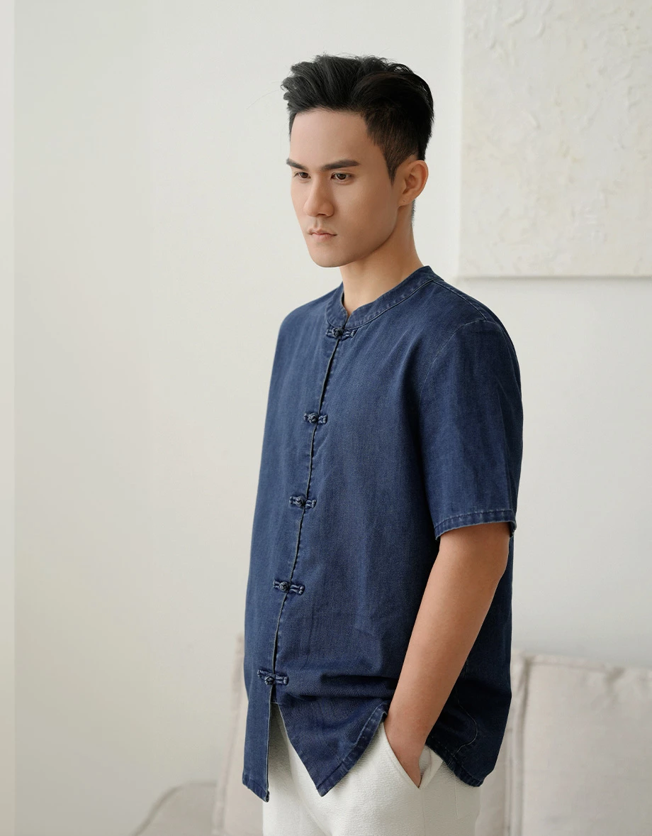 Men’s CNY Mandarin SHIRT Chinese Style Denim ( Matching Couple Outfit for Qipao Cheongsam) Men’s CNY Mandarin SHIRT Chinese Style Denim ( Matching Couple Outfit for Qipao Cheongsam)