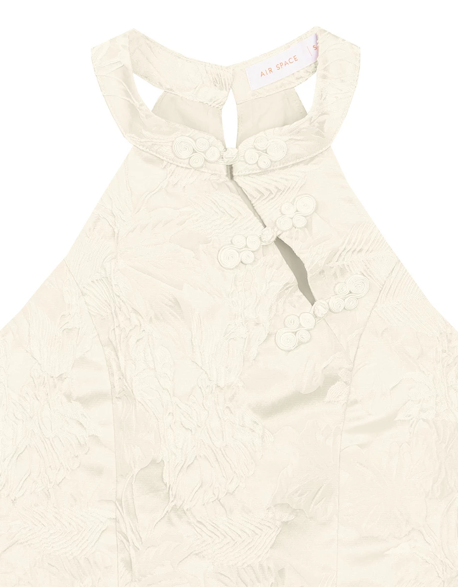 CNY CHEONGSAM QIPAO Top Floral Jacquard Design Halter Neck Cheongsam Qipao Crop Tank Top