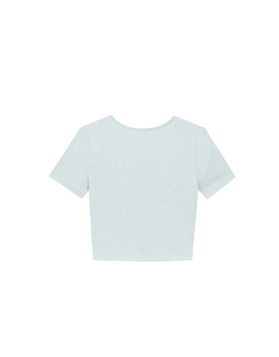 圓領排扣短袖短版TEE