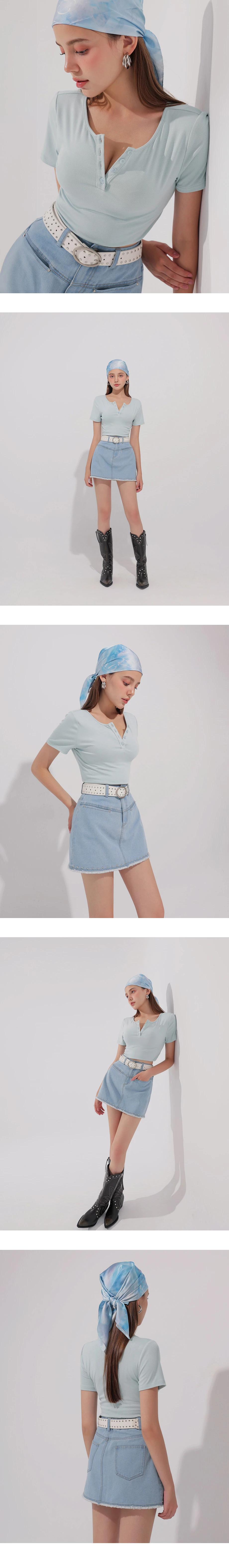 圓領排扣短袖短版TEE