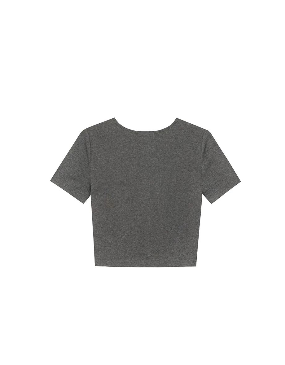 圓領排扣短袖短版TEE